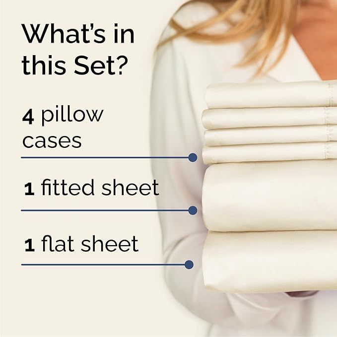 Cal King Sheets Set 6 Piece - Includes 4 Pillowcases - Bed Sheets Cal King Size - Soft Hotel Luxury Bedding - Cooling, Comfy & Breathable - 1 Flat, 1 Fitted & 4 Pillowcases w/ Deep Pockets - Off White