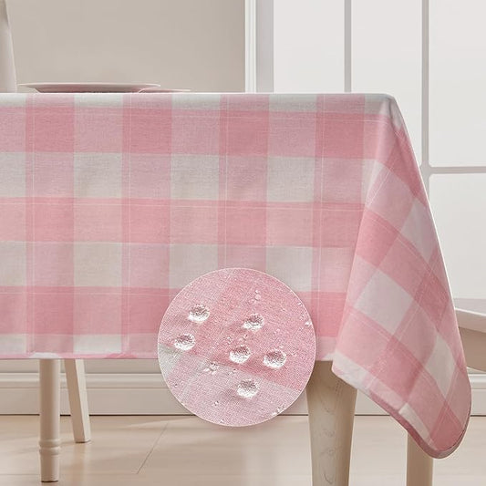 BALCONY & FALCON Gingham Table Cloth Rectangle ??Reversible Water-Resistant Cotton Checkered Tablecloth for Outdoor Picnic, Camping, Kitchen, Holiday Party Decor (Pink White, 57x118 Inch)
