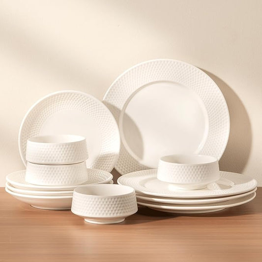 Dinnerware sets plates and bowls sets modern plates,Ceramic Dinnerware Sets,12 Pieces Porcelain Lightweight Plates,Scratch Resistant Dish Set (style - 11, 4 - Set (12pcs))