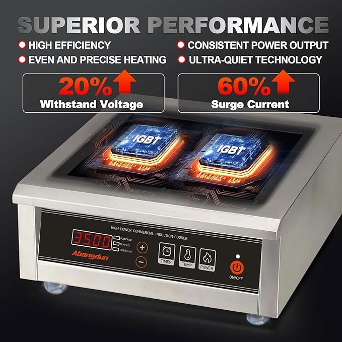 3500W Commercial Induction Cooktop, 240V Single Induction Burner with 18-Hour Timer, High-Efficiency Induction Heater for Restaurant & Catering