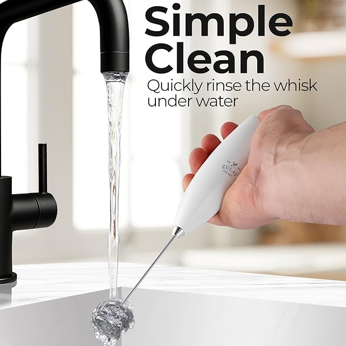 Zulay Kitchen Patented Tornado Triple Whisk Milk Frother with 4 Duracell Batteries ??Handheld Foam Maker for Coffee, Lattes, Matcha & Hot Chocolate ??Rich, Creamy Froth in Seconds