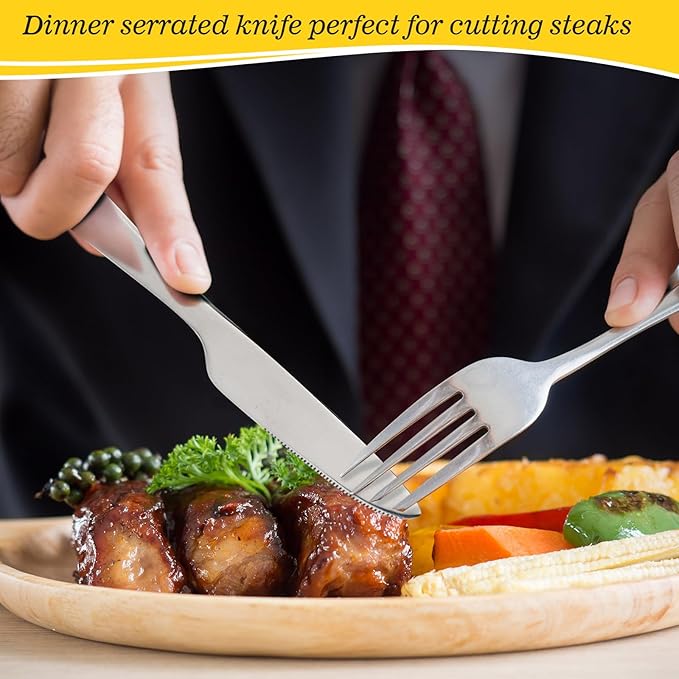 Nuenen 200 Pcs Dinner Knives Set 8.4 Inches Serrated Table Knives Durable Stainless Steel Butter Steak Silverware Bulk for Home, Restaurant, Kitchen, Dishwasher Safe and Mirror Polished