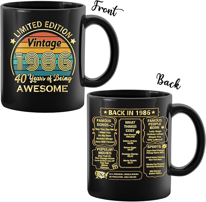 QUPT 40th Birthday Gifts for Women Men, 40th Birthday Gifts for Him, 1986 Birthday Gifts for Women Men, 40 Years Old Gifts, 1986 Birthday Gifts for Her Him, 40th Birthday Presents Coffee Mug