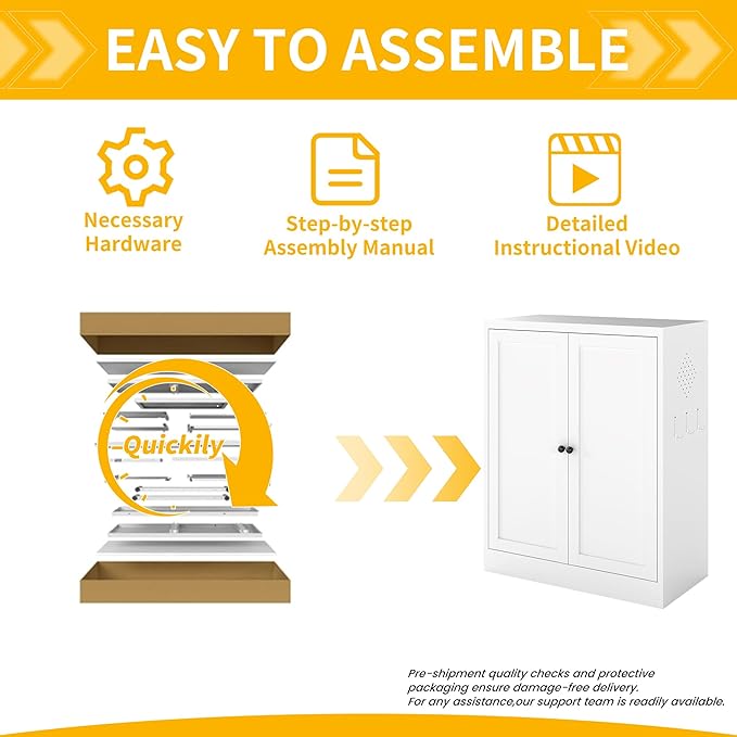 34.5" Metal Storage Cabinet with 2 Adjustable Shelves, Kitchen Pantry Cabinet with Ventilation Holes and Hooks for Home, Living Room, Pantry (White)