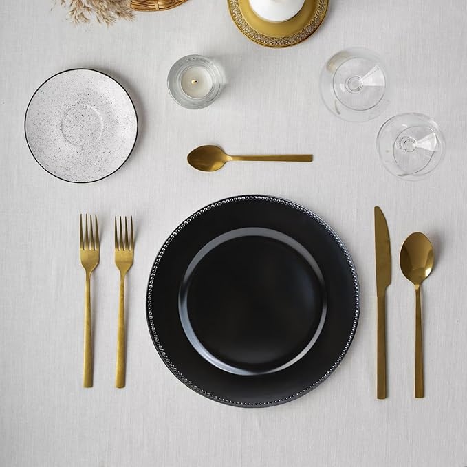Set of 12 Plastic Black Charger Plates, Elegant Chargers for Table Dinner Decoration, Wedding, Holiday,13"