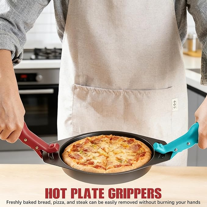 Hot Plate Grippers, Hot Plate Gripper Tongs, Multi-Function Anti-Scald Bowl Clip, Thickened Non-slip Hot Dish Plate Holder, Microwave Oven Cooking, Kitchen Utensil for Bowls, Pans, Dishes (Red+Green)