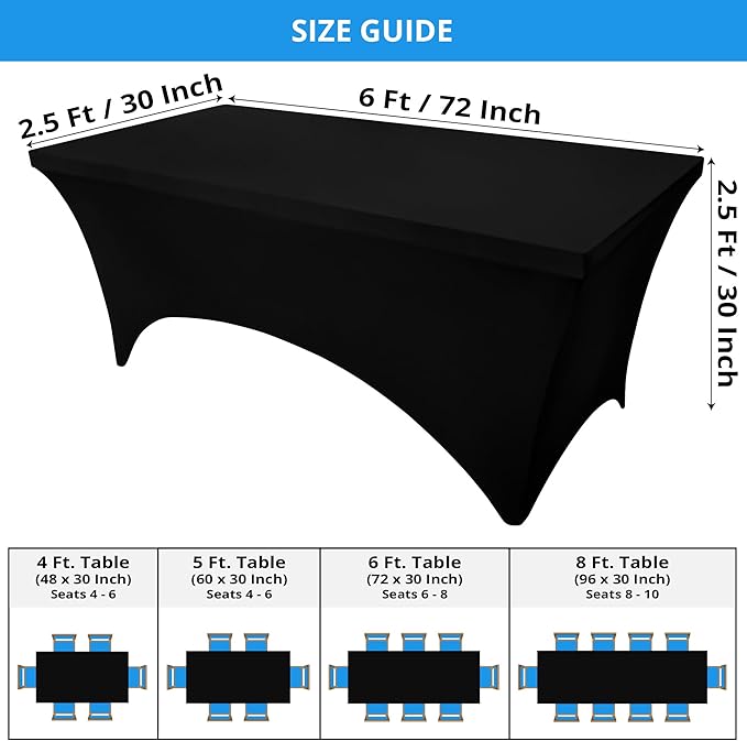 Utopia Kitchen Spandex Tablecloth 2 Pack [6FT, Black] Tight, Fitted, Washable and Wrinkle Resistant Stretch Rectangular Patio Table Cover for Event, Wedding, Banquet & Parties [72Lx30Wx30H Inch]