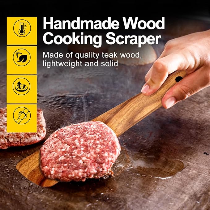 2 Pcs Teak Wooden Spatula Set Flat Spurtles Kitchen Tools Turner Small Wood Scraper Spatulas for Cooking Spoon Non Toxic Bamboo Kitchen Utensils Sourdough Stirrer Spurtle Egg Flipper Cast Iron Spatula