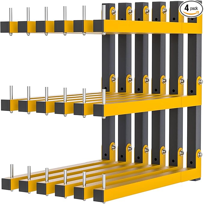 6 PACK Lumber Storage Rack Wall Mount Wood Organizer Storage Racks Heavy Duty Shelf Brackets with 9-Level System 1080 LB Sturdy Folding Garage Wall Shelving, Snowboard Rack for Indoor and Outdoor