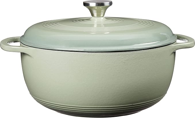 Lodge 6 Quart Enameled Cast Iron Dutch Oven with Lid ??Dual Handles ??Oven Safe up to 500째 F or on Stovetop - Use to Marinate, Cook, Bake, Refrigerate and Serve ??Desert Sage