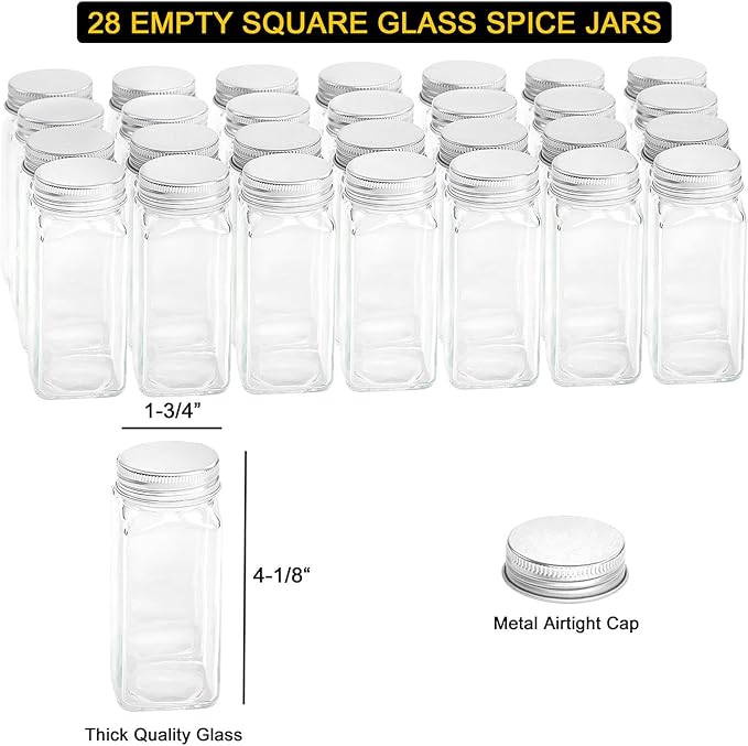 SpaceAid Spice Rack Organizer with 36 Spice Jars, 386 Spice Labels, Chalk Marker and Funnel Set for Cabinet, Countertop, Pantry, Cupboard or Door & Wall Mount - 36 Jars, 17.2" W 횞 10.8" H, Black