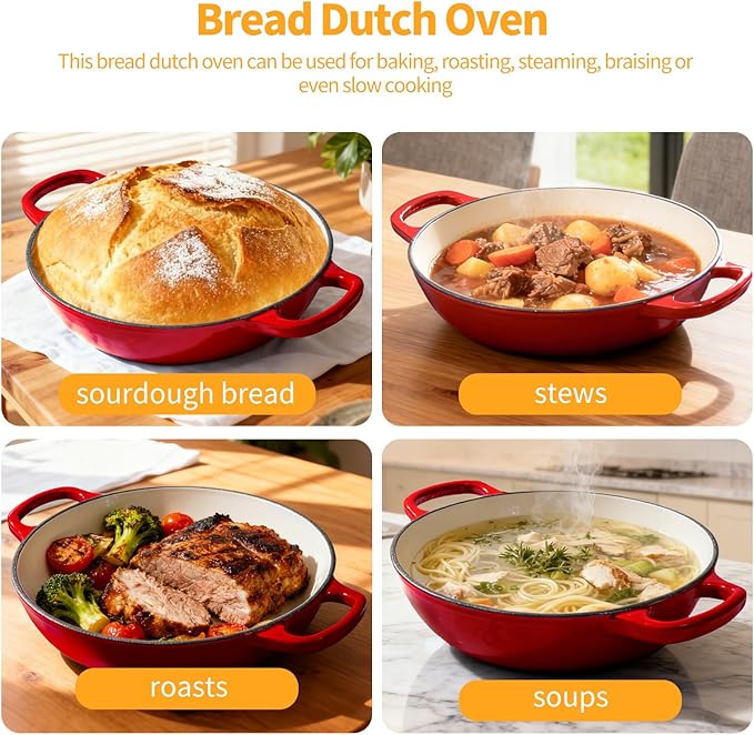ONKO Sourdough Bread Dutch Oven, 6QT Dutch Oven for Sourdough Bread Baking, Enameled Cast Iron Bread Dome, Round Ceramic Dutch Ovens Pot with Lid for Homemade