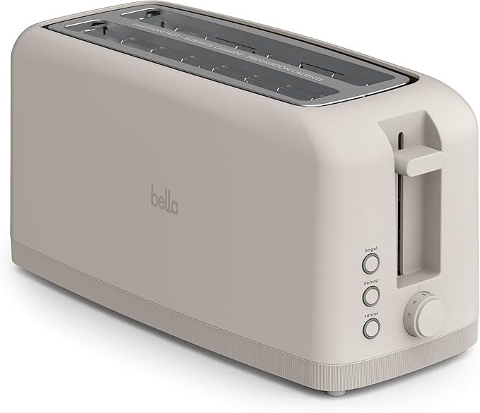 bella 4 Slice Slim Toaster, Fits-anywhere??Kitchenware, 6 Setting Shade Control with Reheat & Cancel Buttons, Fits Sourdough, 10??Long Slot, Anti Jam & Auto Shutoff, 900 Watt, Oatmilk