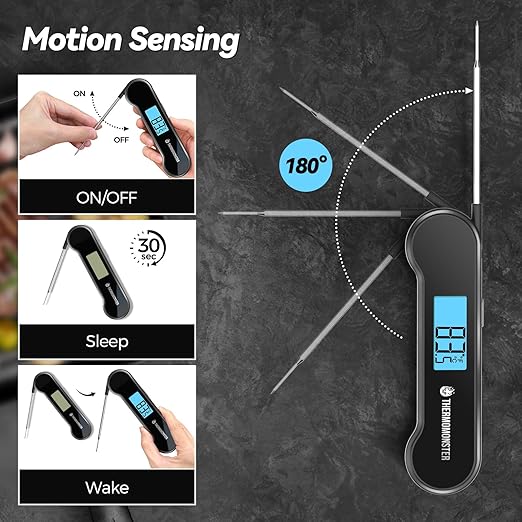 0.5 Sec Instant Read Meat Thermometer Digital with 짹0.5??Precision, Food Thermometer for Cooking Kitchen Gadgets, Oven Grill Candy BBQ Essentials Accessories, Gifts for Him Dad Men Birthday, Black