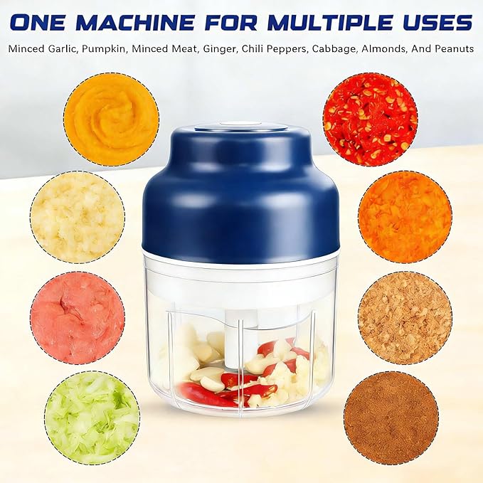 Electric Mini Garlic Chopper Set竊?-in-1 Wireless Garlic Chopper, USB Rechargeable Electric Mini Food Processor for Vegetable, Onion, Ginger, Nut -PC Container,Auto-Lock Safe Chopper Peeler Tool
