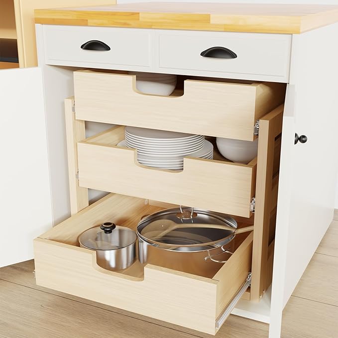 Pull Out Cabinet Organizer, 26''W횞21''D횞19''H Soft Close Slide Out Wooden Pull out Drawers, Three Tier Slide out Wood Cabinet Organizer, for Base Cabinet Organization in Kitchen, Pantry, Bathroom