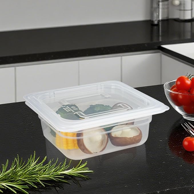 6-Pack Food Pan with Lids, 1/6 Size Food Storage Containers for homes, schools, restaurants, hotels Meal Prep, -40??160?? Stackable, Freezer-Safe (1/6 size 2.5 inch deep, 1.1L/1.1QT)