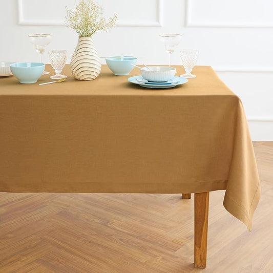 Solino Home Linen Tablecloth for Rectangle Tables 60 x 90 Inch - 100% Pure Linen Caramel Table Cloth - Fete, Machine Washable Cloth Tablecloth for Spring, Easter