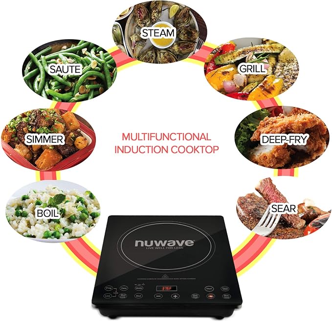 Nuwave Pro Chef Induction Cooktop, NSF-Certified, Commercial-Grade, Portable, Powerful 1800W, Large 8??Heating Coil, 94 Temp Settings 100째F - 575째F in 5째F, Shatter-Proof Ceramic Glass Surface