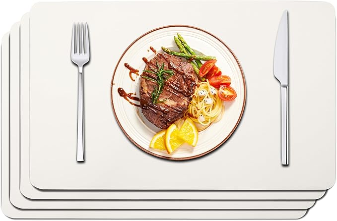 Maxpearl Faux Leather Placemats Set of 4, Waterproof - Wipe Clean - Heat Resistant - Anti Slip Dining Table Place Mats, Suitable for Indoor & Outdoor Use, 17?쇺쇒?2?쇺? Ivory White