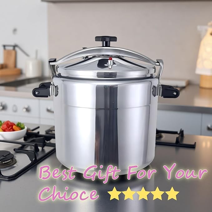 26 Quart Clamp On Pressure Cooker,Heavy-Duty Aluminum Pressure Cooker with Safety Bar Locking Lock, 2 ValvesrFast Cooking,for All Stovetops (Induction Compatible), for Family or Commercial