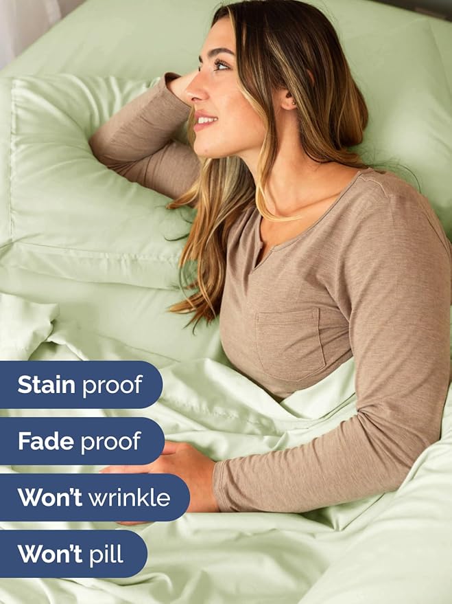 Extra Deep Pocket Split King Sheets - 5 Piece Breathable & Cooling Bed Sheets - Hotel Luxury Bed Sheet Set - Soft, Wrinkle Free & Comfy - Easily Fits Extra Deep Mattresses - Light Sage Green Sheets