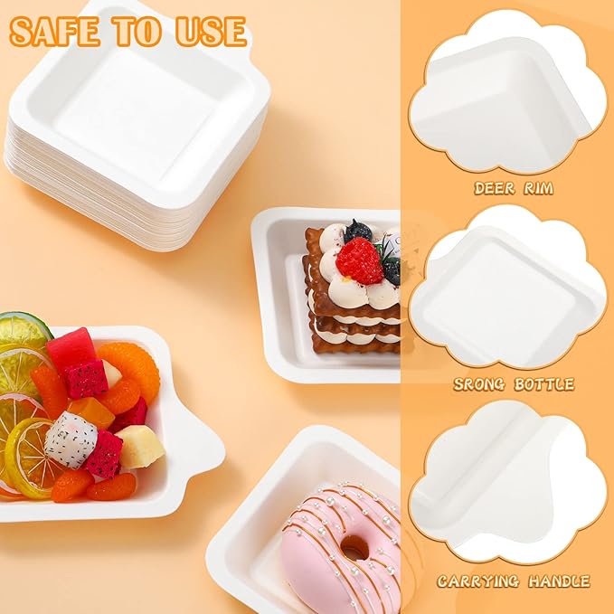 Remerry 300 Pcs Small 4 Inch Paper Plates Bulk Disposable Plates Paper White Square Dessert Cake Party Snack Sugarcane Bagasse Fiber Wedding Birthday Dinner Graduation Pet Feeding (4.41 x 5.24 Inch)
