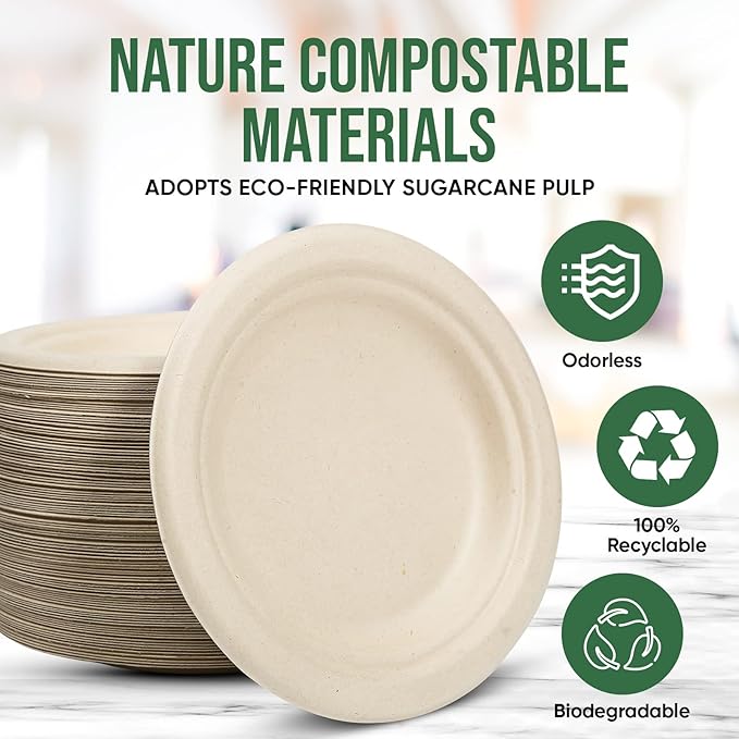 Paper Plates 6 Inches, 100 Pack Disposable Plates ??100% Compostable Plates, Water & Oil Proof Dessert Plates, Microwavable Small Paper Plates, Perfect Paper Plate For Party - Brown