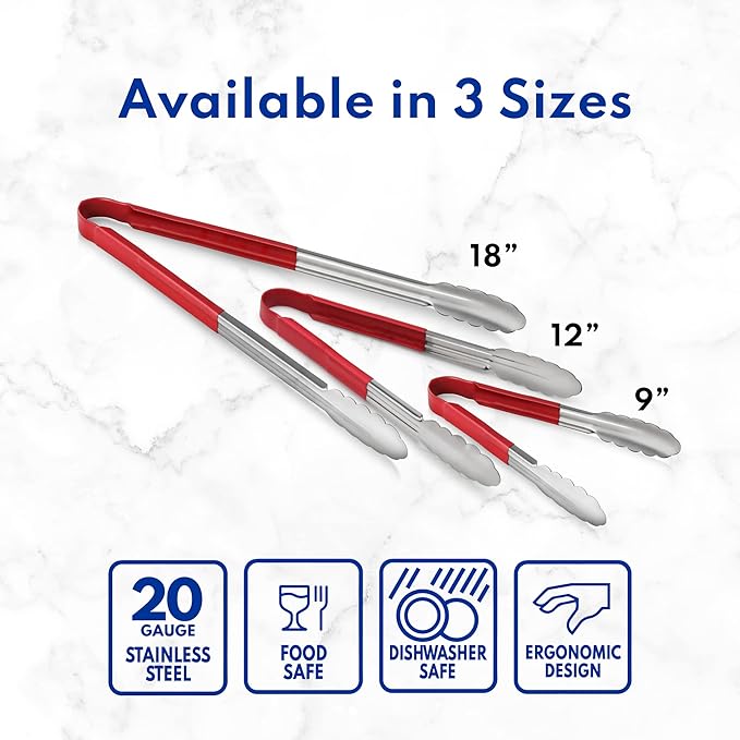 New Star Foodservice 35759 12-Inch Utility Spring Tongs, Stainless Steel, Vinyl Coated, Set of 12, Blue