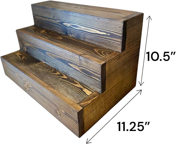 Handmade Tiered Display Shelving - Three Tier Bar Display - Bar Organizer - Liquor Bottle Display (18" with Back, Dark Walnut)
