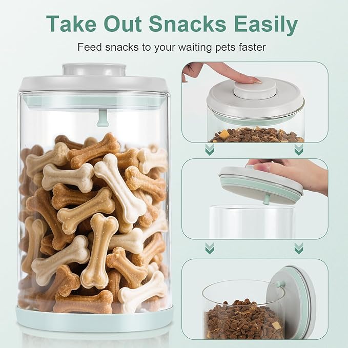 Dog Treat Container Airtight Jar 2.2Qt/2L, Glass Food Jars with One-Touch Lid for Dog or Cat Treats, Kibble, Snacks ??Pantry Storage Canister for Kitchen or Countertop (2.2Qt - 2L)