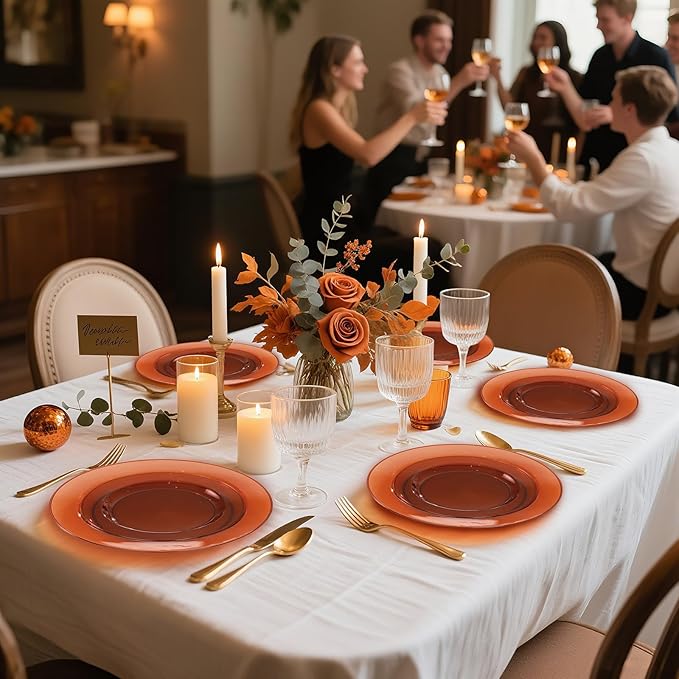 I00000 200 Pcs Clear Brown Plastic Plates - Elegant Disposable Plastic Party Plates Include 100 Dinner Plate 10?쇺?and 100 Dessert Plate 7?쇺?Perfect for Birthday, Party & Wedding