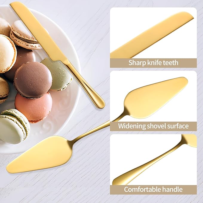 Golden Cake Cutting Set for Wedding, Premium Stainless Steel Cake Knife, Premium Cake Cutter set is Great for Birthdays, Anniversary Parties, and Christmas.Perfect for any celebration