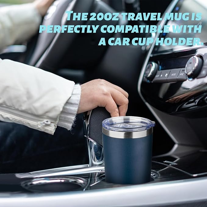 ATIKZHE 20oz Tumbler with Straw and Brush, Stainless Steel Vacuum Insulated tumbler, Double Wall Insulated Coffee Tumbler for Outdoor, Home, Travel,Office (Navy Blue,4pcs)