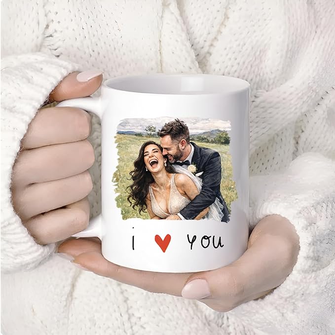 Custom Photo Coffee Mugs, Personalized Watercolor Portrait Mug From Photo, Personalized Mugs Couple With Multiple Styles Colors, Gifts Valentines Wedding Birthday Husband, Her, Him, Women