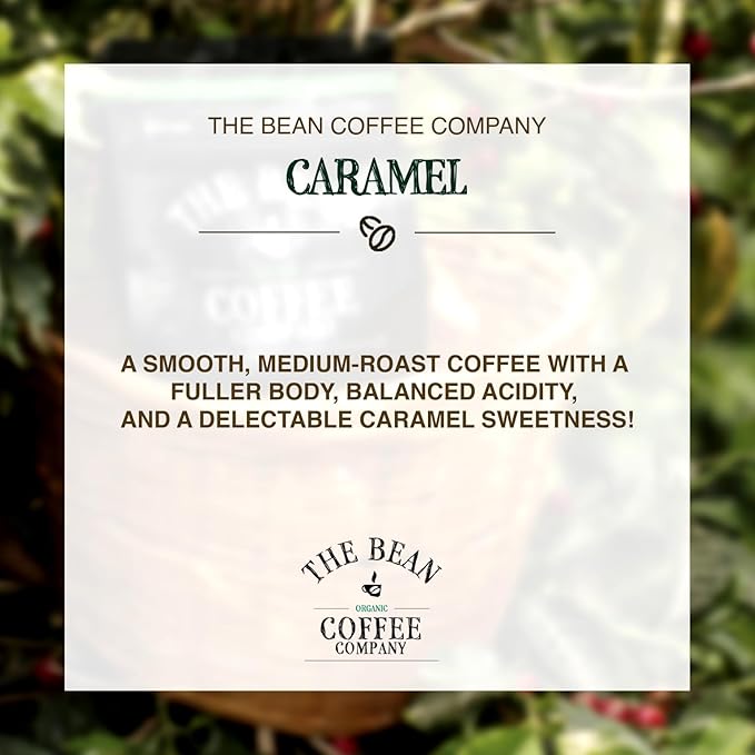 The Bean Organic Coffee Company Caramel, Medium Roast, Ground Coffee, 16-Ounce Bags (Pack of 2), Caf챕 molido tostado org찼nico