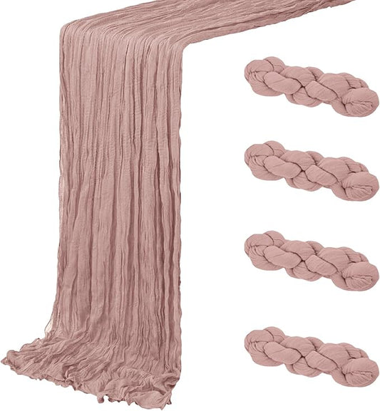 4 Pack Dusty Pink Cheesecloth Table Runner 20 x 120 inch Gauze Table Runners 10 FT Long,Semi Sheer Cheese Cloth Fabric Table Runner Bulk for Wedding,Party,Baby Shower,Bridal Shower Decoration