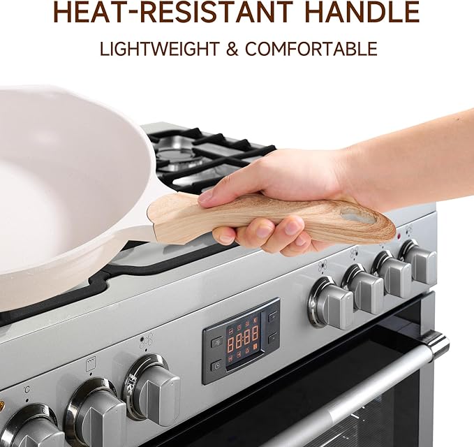 JEETEE 8 Inch Nonstick Frying Pan, Stone Coating Cookware, Nonstick Omelette Pan with Heat-Resistant Handle, Compatible with All Stoves (Beige)