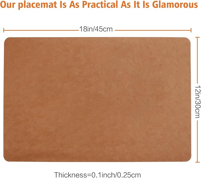 Bxzandya Vinyl Placemats Set of 12 Heat Resistant Easy Clean Non-Slip Place Mats for Dining Table Faux Leather Waterproof Stain Resistant Wipeable Washable PVC Table Mats(12, Light Brown)