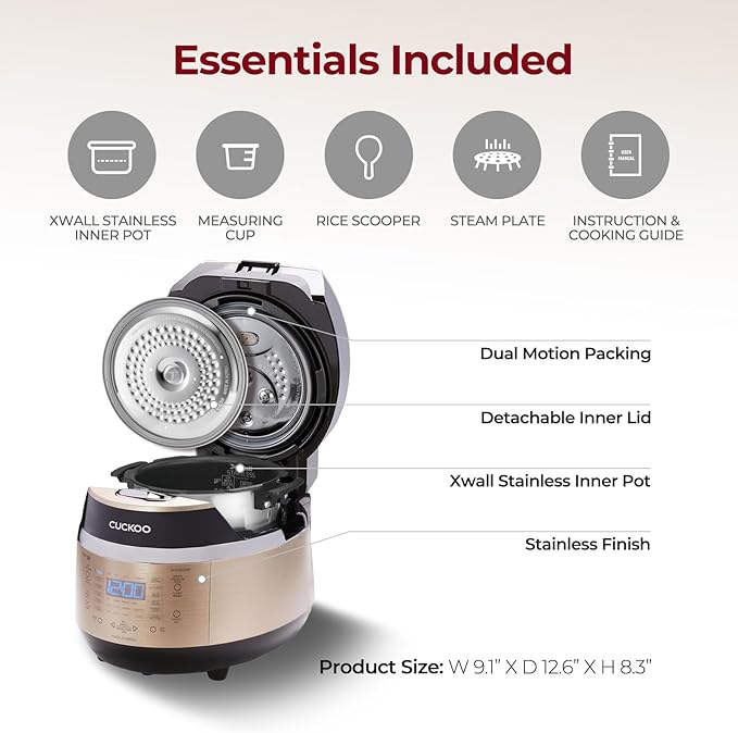 CUCKOO High Pressure Rice Cooker 3-Cup Uncooked / 6-Cup Cooked with Induction Heating Technology, Small Rice Maker with 16 Menu Options and Steam Plate, Voice Guide, Gold (CRP-EHSS0309F)