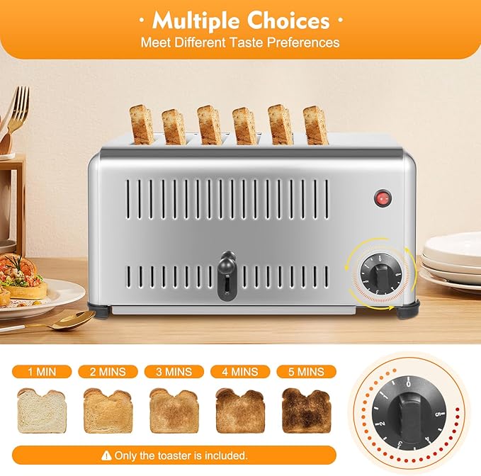 6 Slice Commercial Toaster, 1680W/110V Bread Oven with 2 Modes, Stainless Steel Toast Sandwiches Berad Baking Machine, for Household Kitchen Restaurant Bakery Dessert Store (16.1 * 8.7 * 8.5in)