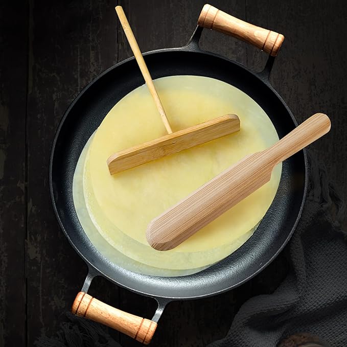 Fir Wood Pancake Spreader and Spatula Kit, 3 Size Batter Spreader and One 11.8" Spatula For Different Crepe Pans, Crepe Making Tools Suitable For Home Kitchen & Commercial Pancake Stall.