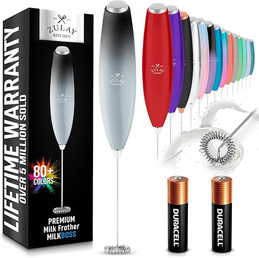 Zulay Kitchen Milk Frother Handheld Electric Whisk with AA Duracell Batteries ??Durable Drink Mixer for Coffee, Lattes, Cappuccinos & More - Storm