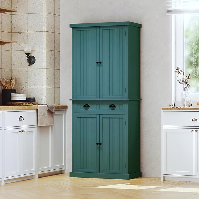 ARTPOWER 72" Pantry Storage Cabinet with Drawer, Freestanding Tall Cupboard Storage Cabinet, Utility Pantry with Door Shelves and 2 Adjustable Shelves for Kitchen, Dining Room,Living Room, Green