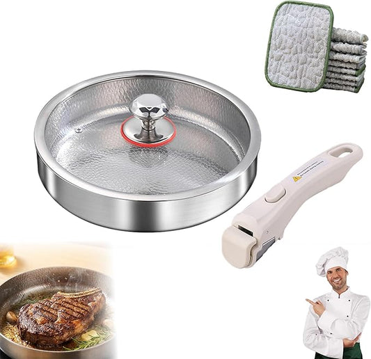 Titanium Pan, Titanium Pans For Cooking Pan with Detachable Handle, No Coating Non-Stick Skillet for Cooking, cool things to have in your kitchen Induction Compatible (7.87in,With lid)