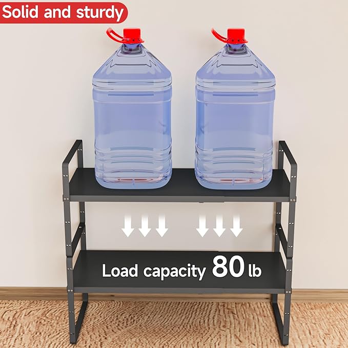 2Pack 16.5-27?쇺셂 Expandable Cabinet Countertop Shelf Organizer, Stackable Metal Shelves, Kitchen Organizers and Storage, Black Storage Spice Rack for Pantry and Cupboard