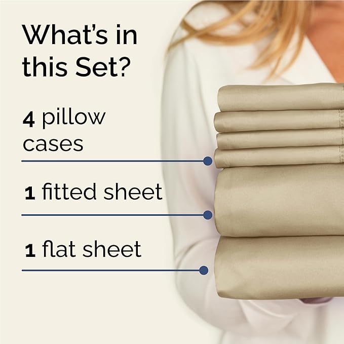 Full 6 Piece Sheet Set - Cooling & Breathable Bed Sheets - Hotel Luxury Bed Sheets for Women, Men, Kids & Teens - Comfy Bedding with Deep Pockets & Easy Fit - Soft and Wrinkle Free - Full Beige Sheets