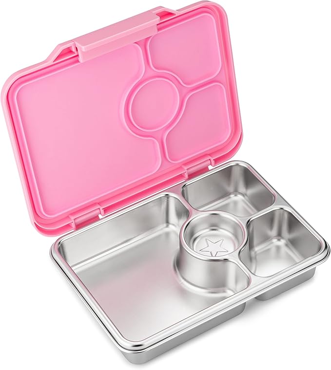 Yumbox Pr챗t Stainless Steel Bento Lunch Box, 3 Compartment, Secure Seal, BPA-Free, Dishwasher Safe, Compact & Lightweight for Kids & Adults, School & Office Lunch, Portion Control (Versailles Pink)