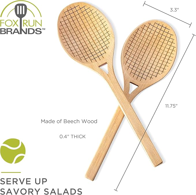 Fox Run Beechwood Tennis Racket Salad Servers, Set of 2 Salad Utensils