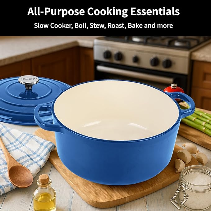 Enameled Cast Iron Dutch Oven Pot with Lid, 5.7 Quart Dutch Oven for Bread Baking, Oven Safe up to 500째 F, Suitable for Bread Baking, Braising, Roasting, Stews, Blue